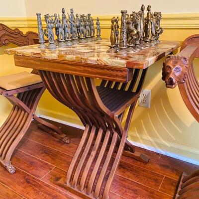 Italian Style Savonarola Chess Table/Chairs