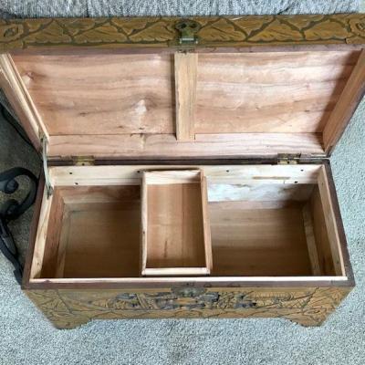 Vintage Carved Wooden Asian Cedar Chest