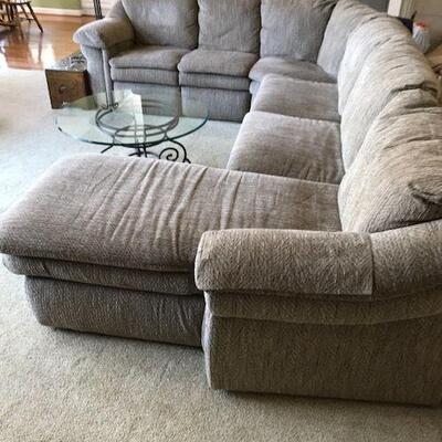 Large LA-Z-Boy Sectional Sofa With Two Recliners And Hide A Bed