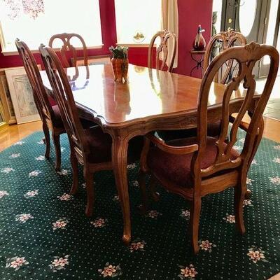 Dining Table With Six Chairs, Two Leaves & Pad