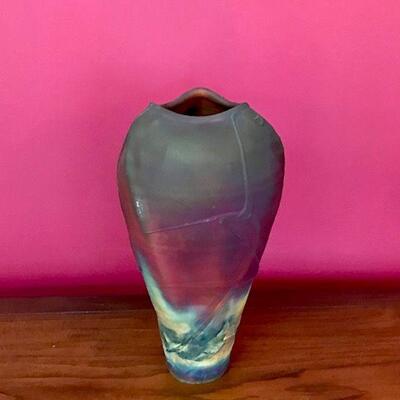 Raku Pottery Tall Vase