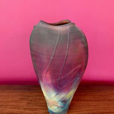 Raku Pottery Tall Vase