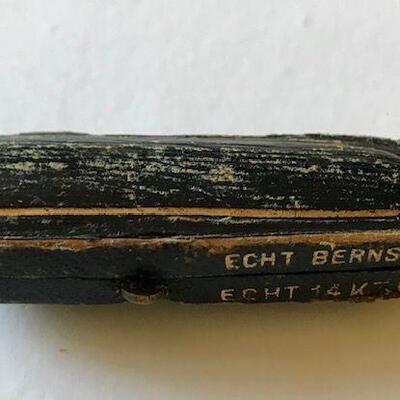 Antique Echt Bernstein Cigarette Holder Mother Of Pearl 14K Gold With Leather Case