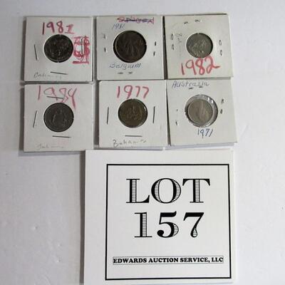 Lot of 6 Foreign Coins: 4 Bahamas, Belgium, Australia