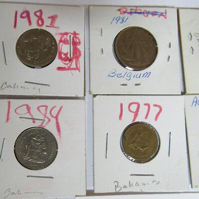 Lot of 6 Foreign Coins: 4 Bahamas, Belgium, Australia