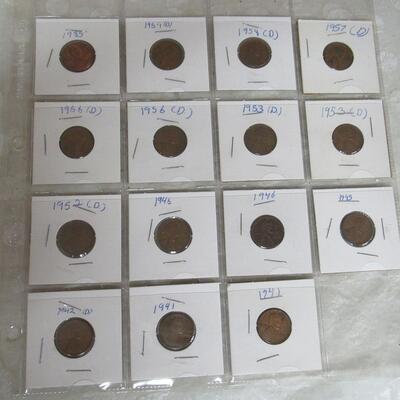 14 Vintage Wheat Pennies, Various Dates From 1941-1959