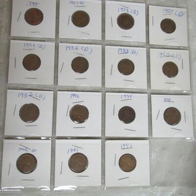 14 Vintage Wheat Pennies, Various Dates From 1941-1959