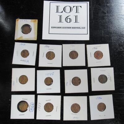 13 Vintage Pennies, Various Dates From 1942-1956