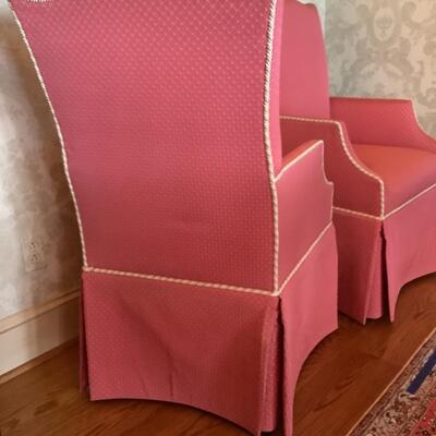 D503 Pair of Custom Upholstered Arm Chairs by Charles Stewart 