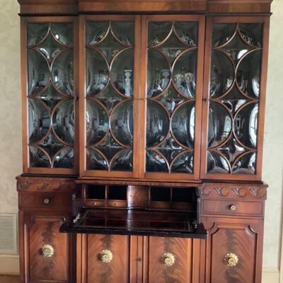 D504 Vintage Georgian Style Bubble Glass Mahogany Bookcase Breakfront Cabinet 