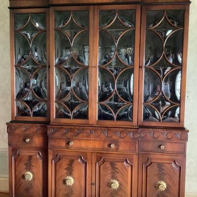 D504 Vintage Georgian Style Bubble Glass Mahogany Bookcase Breakfront Cabinet 