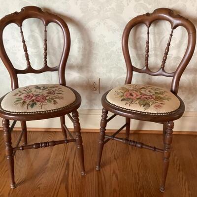 D510 Pair of Victorian Needlepoint Balloon Back Chairs