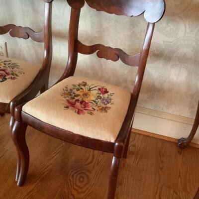 D511 Set of 4 Period Flame Mahogany Empire Needlepoint Chairs 