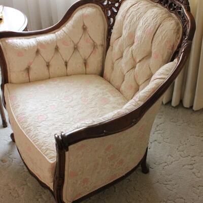 Lot 4 Vintage Carved Tufted Parlor Chair #1