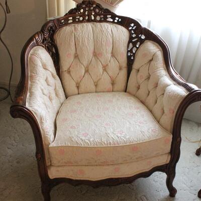 Lot 7 Vintage Carved Tufted Parlor Chair #2