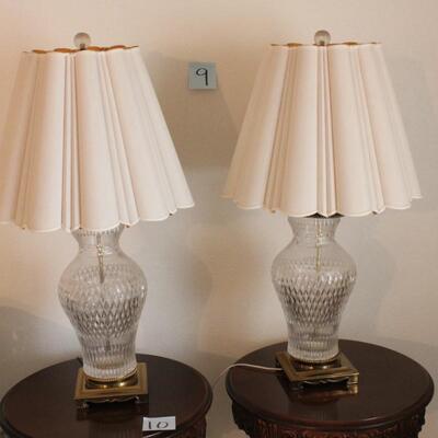 Lot 9 Pair of XL Crystal Table Lamps (very heavy)