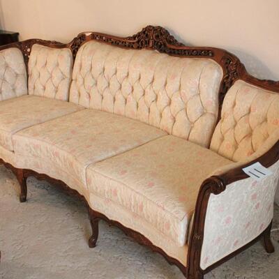 Lot 11 XL Vintage Carved Tufted Parlor Sofa