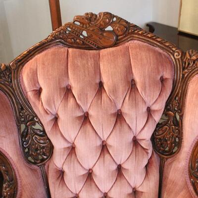 Lot 16 Vintage Carved Tufted Wingback Pink Parlor Chair