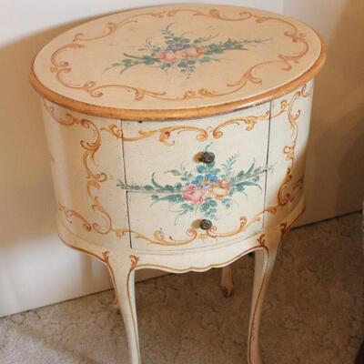 Lot 77 White Floral Side Table w/ 2 Drawers