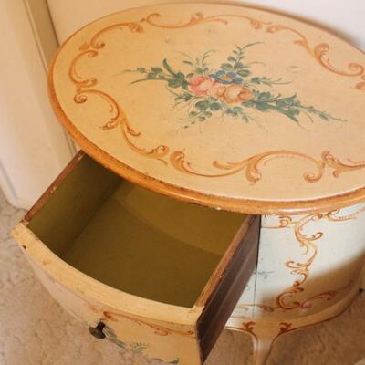 Lot 77 White Floral Side Table w/ 2 Drawers