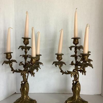 D519 Pair of Antique French Rococo Louis XV Bronze Candelabra Candlesticks 