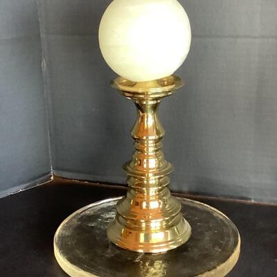 D521 Etched Glass Hurricane Globe with Brass Candlestick 