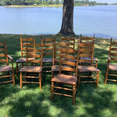 E529 Set of 10 Pine Finish Ladder back Chairs by Boling Chair Co. 