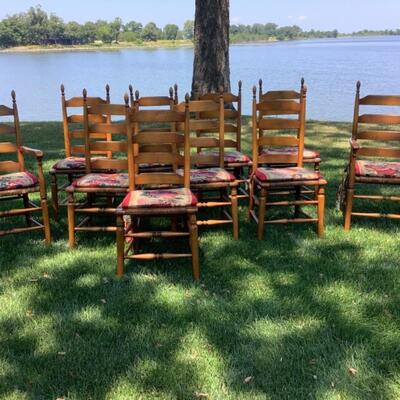 E529 Set of 10 Pine Finish Ladder back Chairs by Boling Chair Co. 