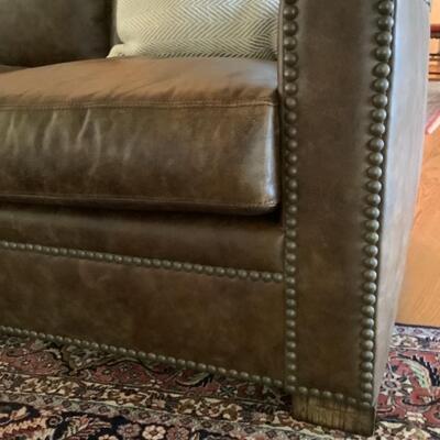E535 Hooker Brown Leather Sofa with Hobnail Trim 