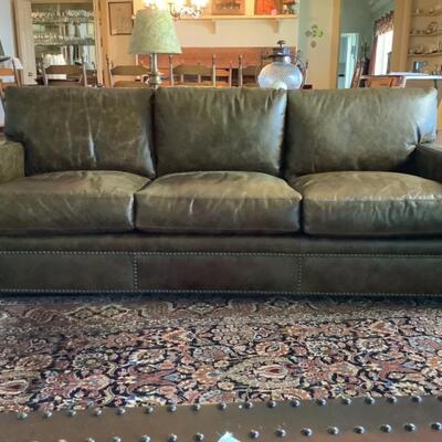 E535 Hooker Brown Leather Sofa with Hobnail Trim 