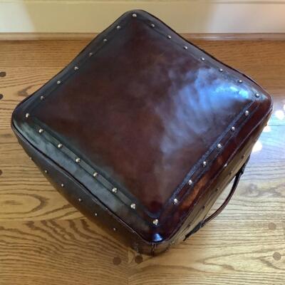 E538. Leather Studded Ottoman with Handles 