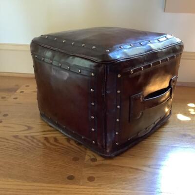 E538. Leather Studded Ottoman with Handles 
