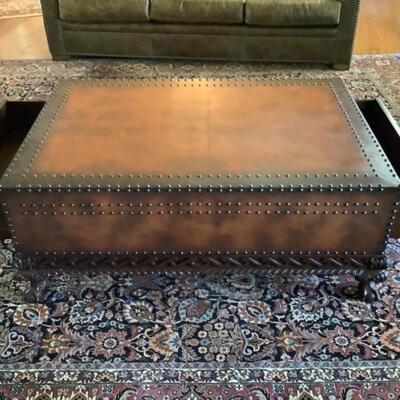 E539 Ralph Lauren Chippendale Style Mahogany and Studded Leather  Coffee Table 
