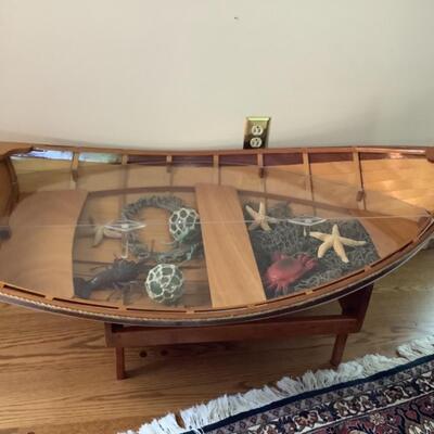E540 Wooden Boat Coffee Table with Plexiglass Insert 