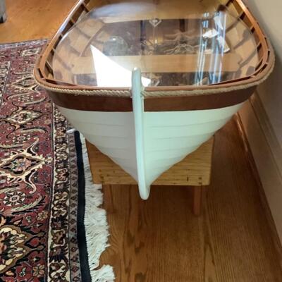 E540 Wooden Boat Coffee Table with Plexiglass Insert 