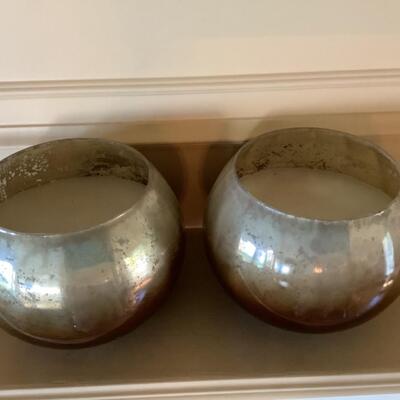 E550 Pair of Brown and Gray Glass Decorative Candles 