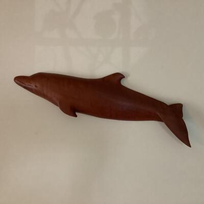 E563 Hand Carved Wooden Dolphin By Tom Mannon 