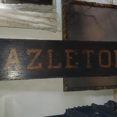 Large Antique wood sign Hazelton 
