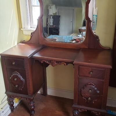 Antique make up dressing table with stool and mirror 