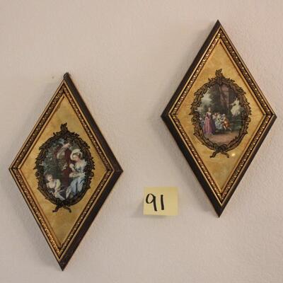 Lot 91 Pair of Ornate Vintage Mirrored Wall Art