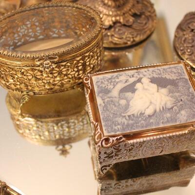Lot 105 Ornate Gold Vanity Tray, Perfume & Jewelry Boxes