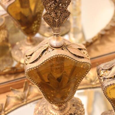 Lot 105 Ornate Gold Vanity Tray, Perfume & Jewelry Boxes