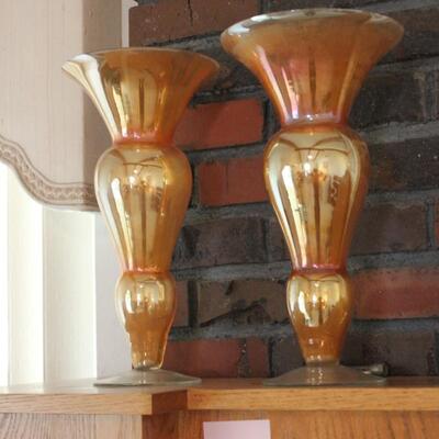Lot 144 Pair Large Orange Iridescent Vases
