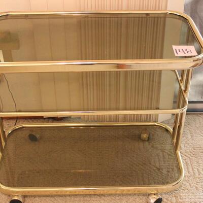 Lot 148 Mid Century Brass Rolling Bar Cart