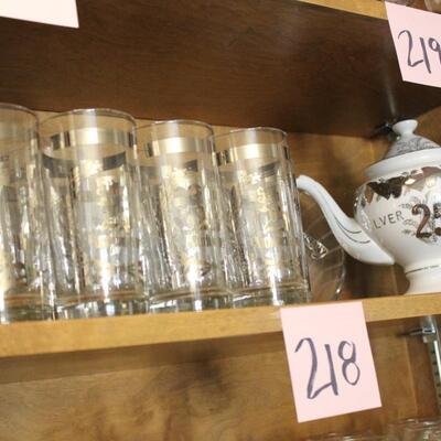 Lot 218 25Th Silver Anniversary Glasses, Plate & Tea Pot 