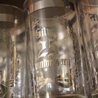 Lot 218 25Th Silver Anniversary Glasses, Plate & Tea Pot 