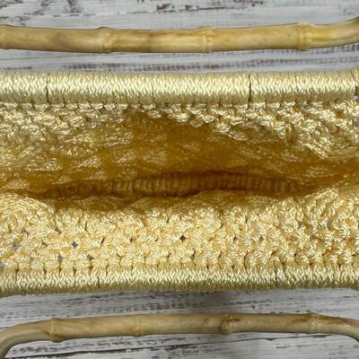 Vintage Retro Knit Woven Bamboo Strap Hand Bag