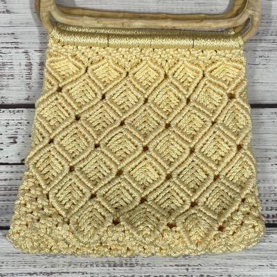 Vintage Retro Knit Woven Bamboo Strap Hand Bag