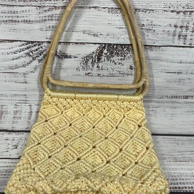 Vintage Retro Knit Woven Bamboo Strap Hand Bag