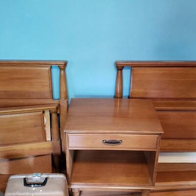 Two MCM twin beds and one bedside table Kling